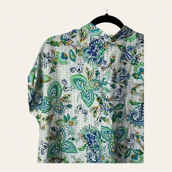 0967. JOIE SHORT SLEEVE TOP MULTICOLOR SIZE MEDIUM - Picture 7 of 9